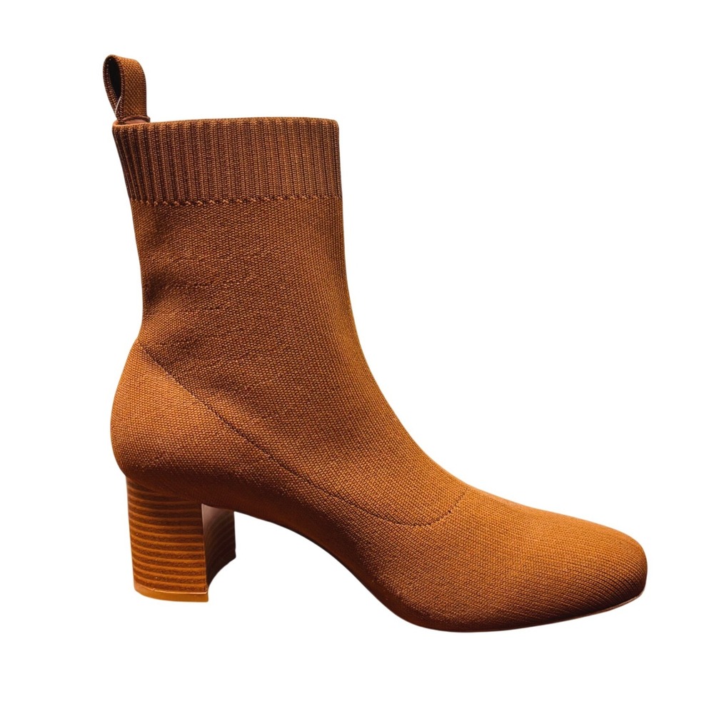 NWT Quince Women Brown Knit Sock Ankle Boots Square Toe Block Heel Size 8